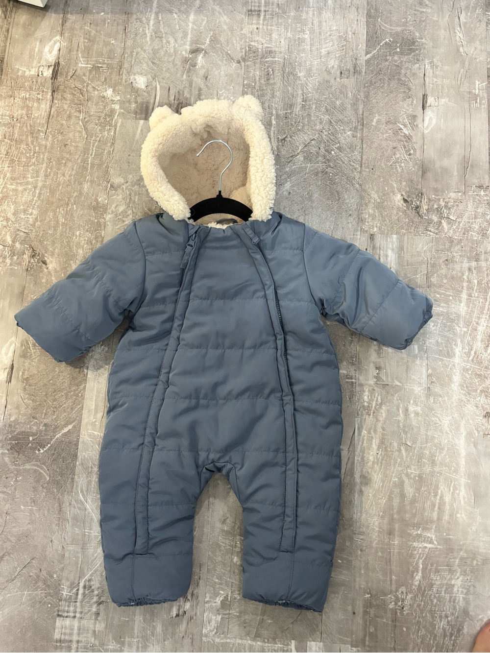 H&M Blue Puffer Snowsuit with Cream Sherpa Hood Baby